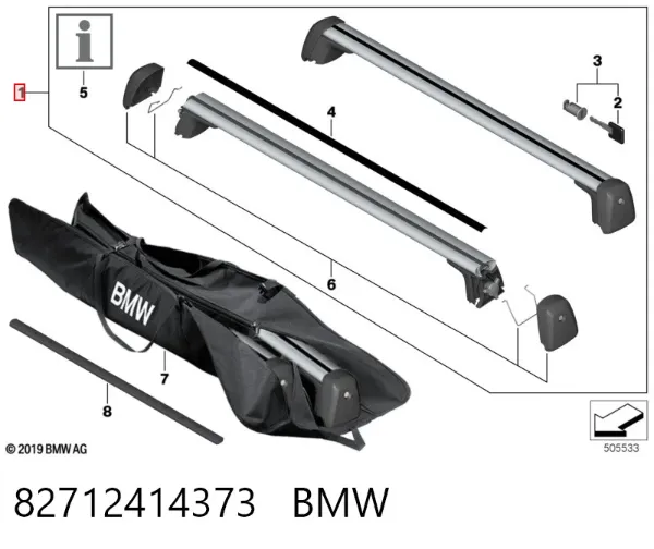 Поперечки багажника даху, комплект 82712414373 BMW