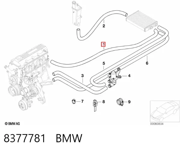 Шланг радіатора опалювача/пічки, подача 8377781 BMW