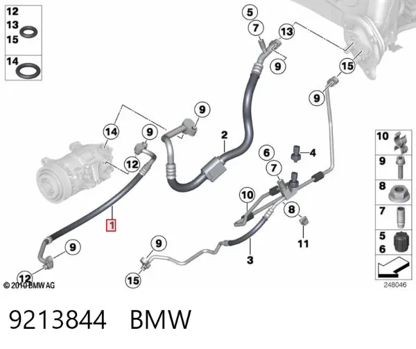 Шланг кондиціонера, від компресора до радіатора 9213844 BMW