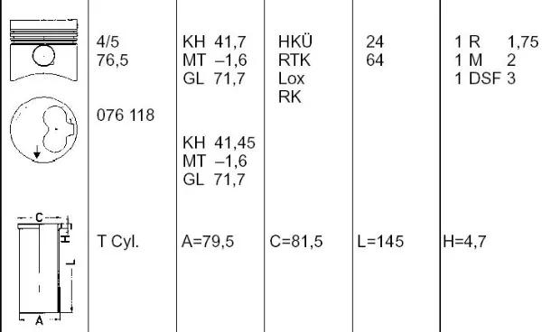Поршень в комплекті на 1 циліндр, STD 8740520000 Nural