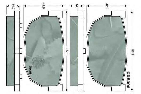 Задні гальмівні колодки GDB306 Lucas