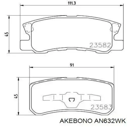 Задні гальмівні колодки AN632WK Akebono