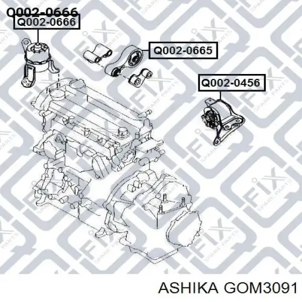 Подушка (опора) двигуна, права GOM3091 Ashika