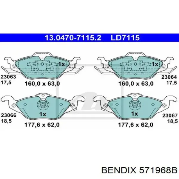 Передні тормозні колодки 571968B Jurid/Bendix