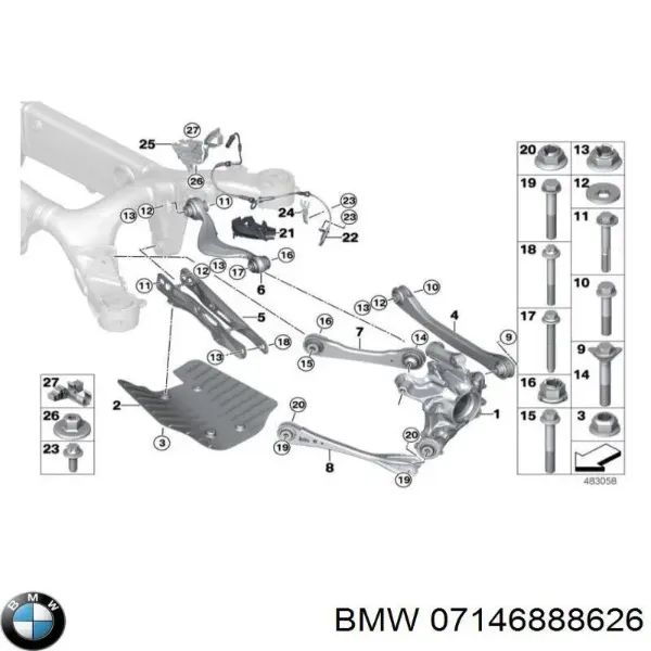 Болт кріплення заднього нижнього важеля, внутрішній 07146888626 BMW