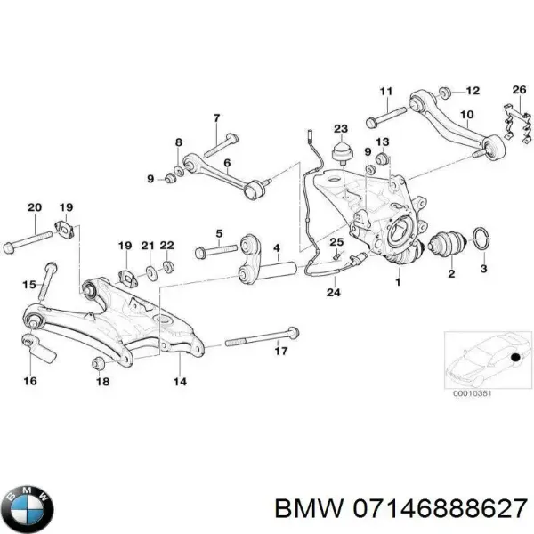Болт заднього продольно важеля, розвальний 07146888627 BMW