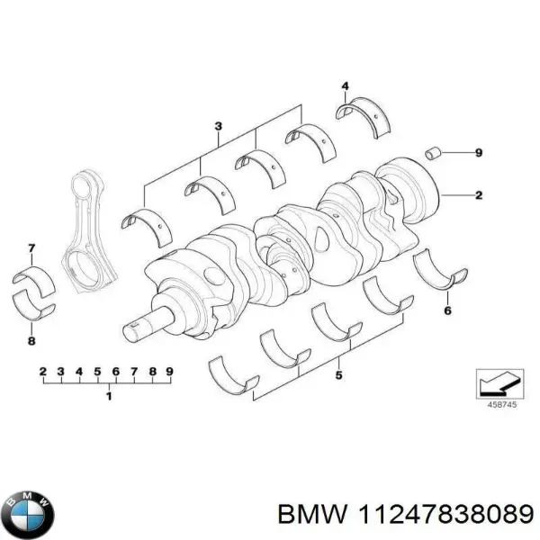 Вкладиші колінвала, корінні, комплект, 1-й ремонт (+0,25) 11247838089 BMW
