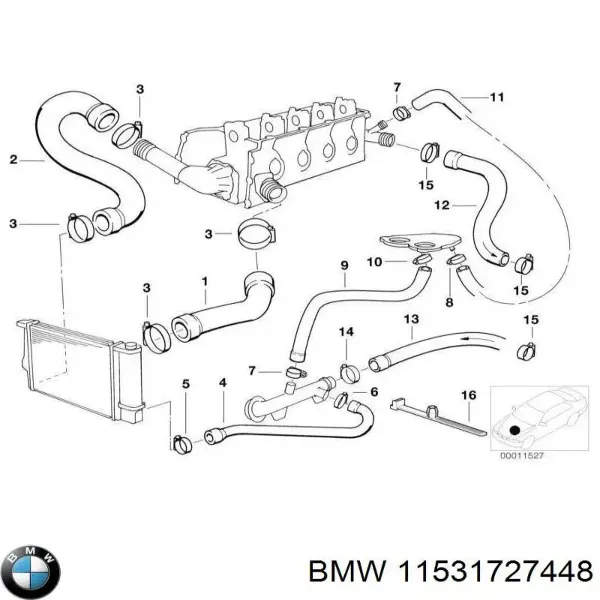 Шланг/патрубок радіатора охолодження, верхній 11531727448 BMW