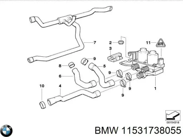 Шланг/патрубок радіатора охолодження, нижній 11531738055 BMW