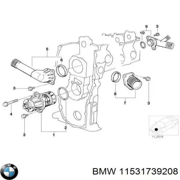 Фланець системи охолодження (трійник) 11531739208 BMW