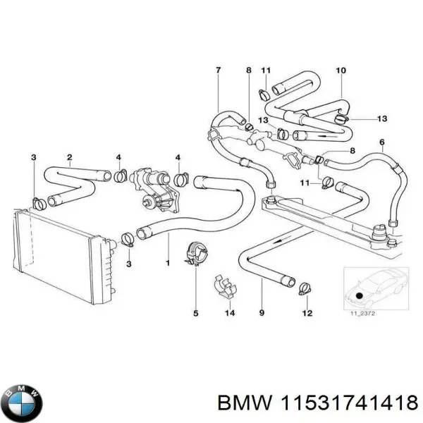 Шланг/патрубок радіатора охолодження, нижній 11531741418 BMW