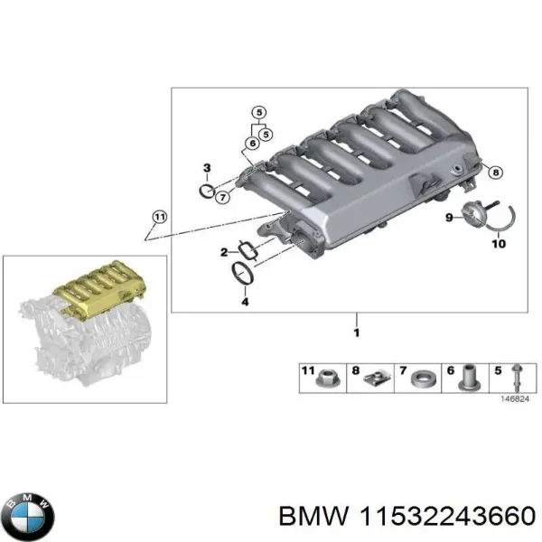 Шланг/патрубок радіатора охолодження, верхній 11532243660 BMW