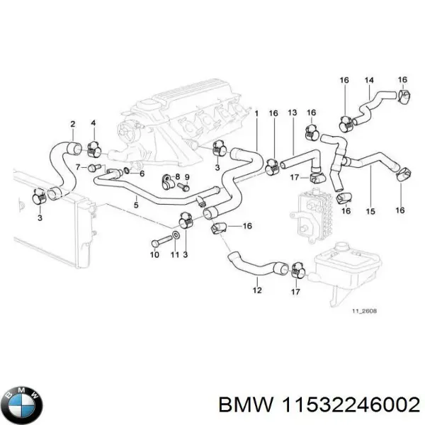 Шланг/патрубок радіатора охолодження, верхній 11532246002 BMW