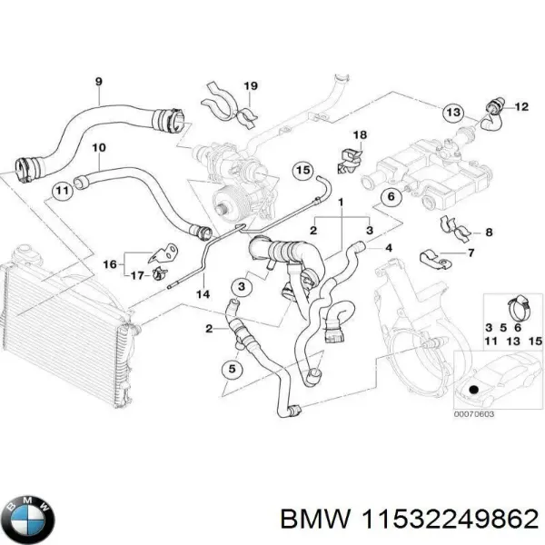 Шланг/патрубок радіатора охолодження, верхній 11532249862 BMW