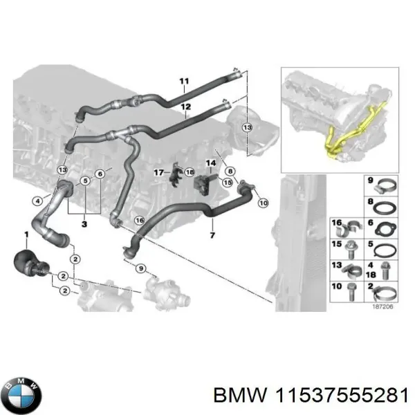 Патрубок термостата 11537555281 BMW