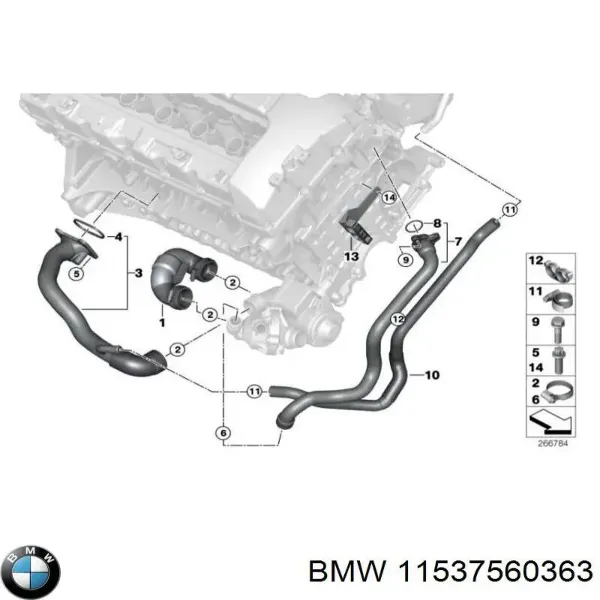 Шланг (патрубок) термостата 11537560363 BMW