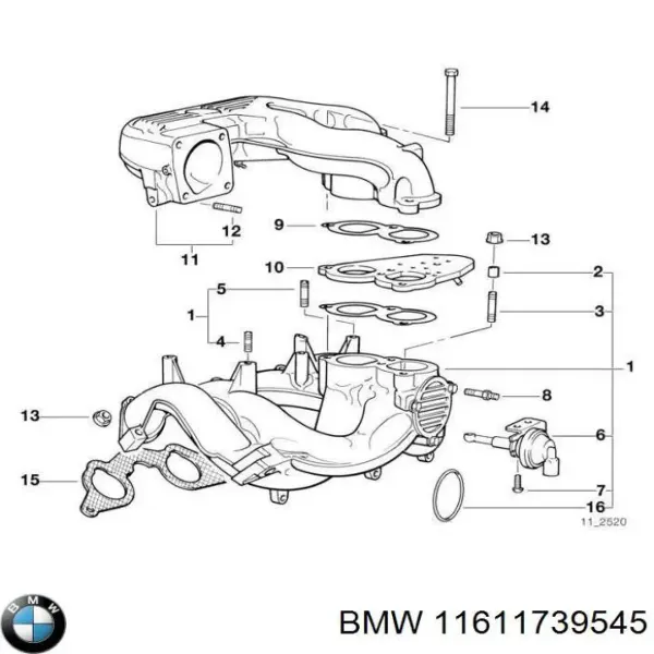 Прокладка впускного колектора, верхня 11611739545 BMW