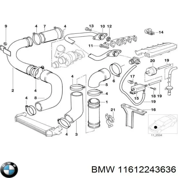 Шланг/патрубок інтеркулера, правий 11612243636 BMW