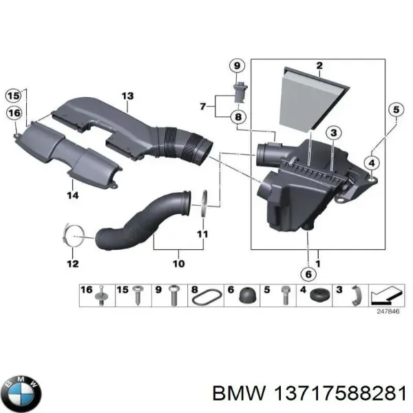 Патрубок повітряний, вихід повітряного фільтра 13717632501 BMW
