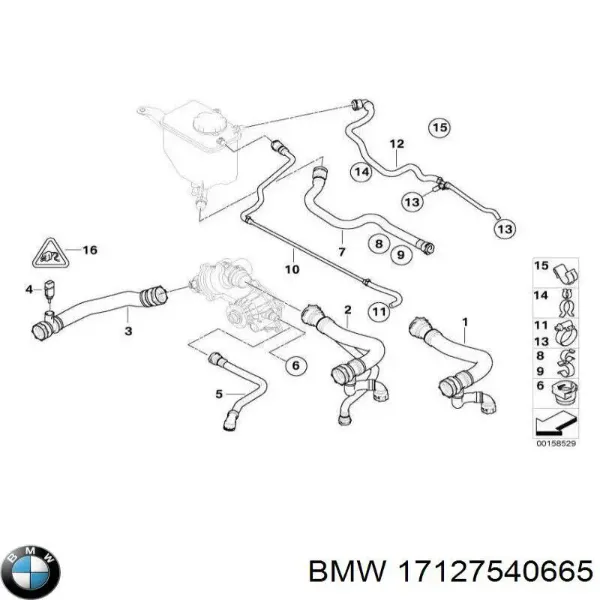 Шланг/патрубок радіатора охолодження, верхній 17127540665 BMW