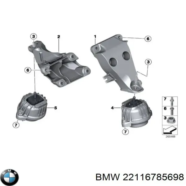 Кронштейн подушки (опори) двигуна, правої 22116785698 BMW