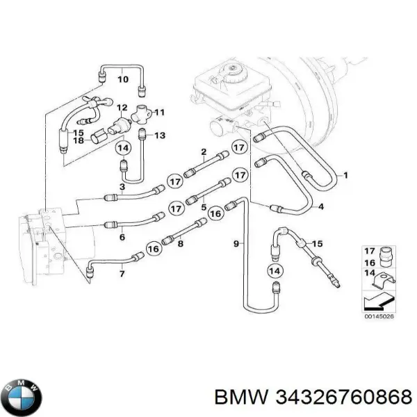 Шланг гальмівний задній, правий 34326760868 BMW