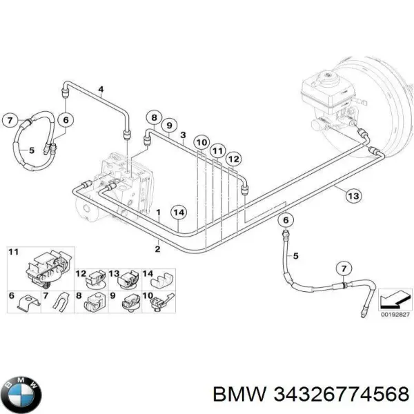Шланг гальмівний задній, правий 34326774568 BMW