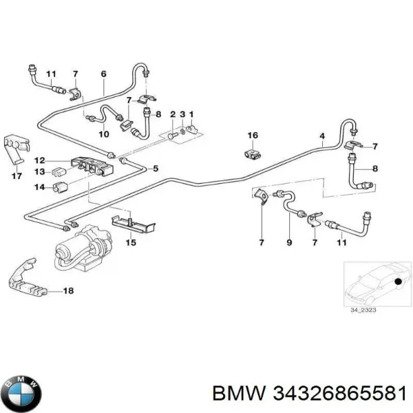 Шланг гальмівний задній, правий 34326865581 BMW