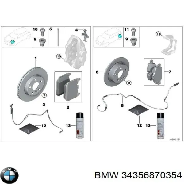 Датчик зносу гальмівних колодок, задній правий 34356870354 BMW