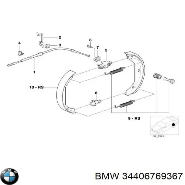 Трос ручного гальма задній, правий/лівий 34406769367 BMW