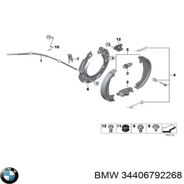 Трос ручного гальма задній, правий/лівий 34406792268 BMW