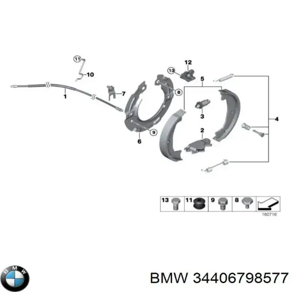 Трос ручного гальма задній, правий/лівий 34406798577 BMW