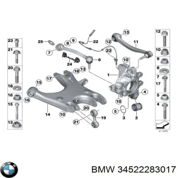 Важіль задньої підвіски верхній, лівий/правий 34522283017 BMW
