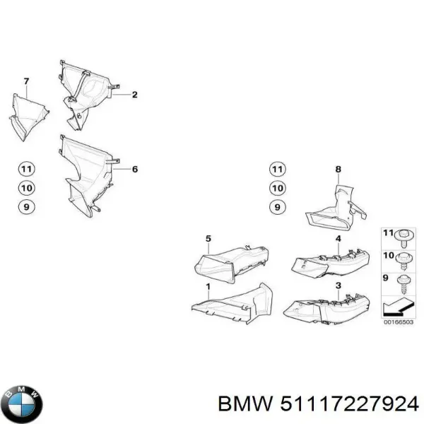 Решітка переднього бампера, права 51117227924 BMW