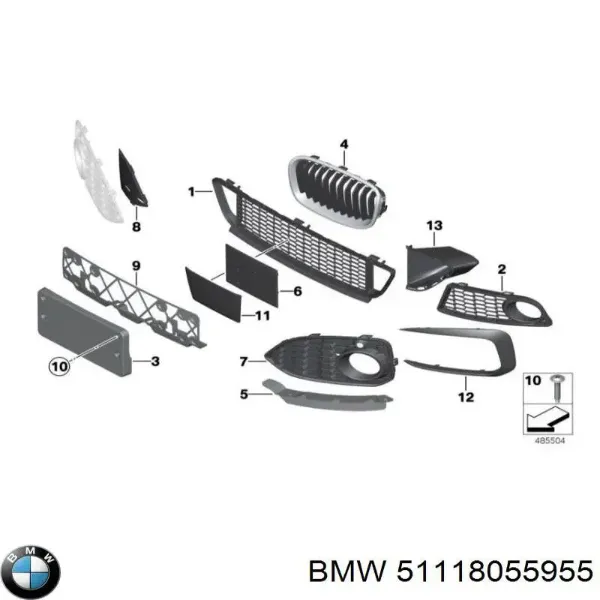 Решітка переднього бампера, ліва 51118055955 BMW