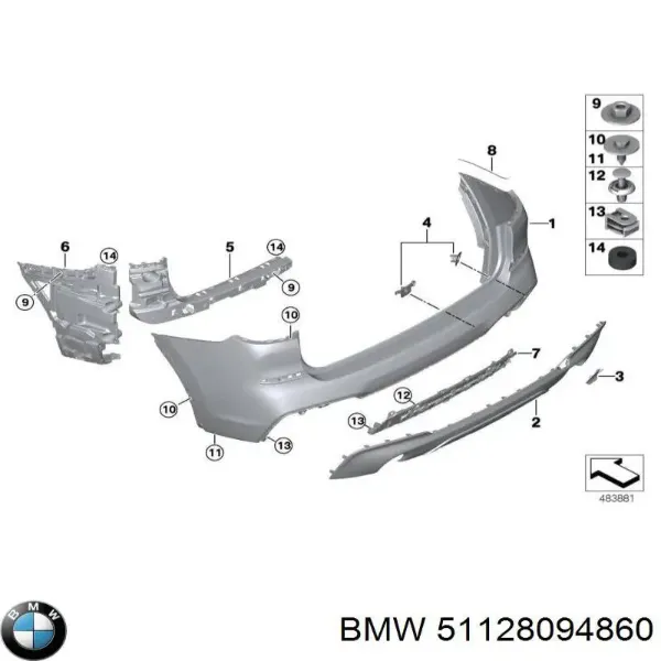 Спойлер заднього бампера 51128094860 BMW