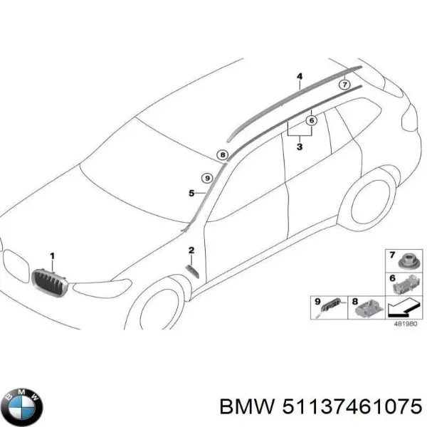 Молдинг переднього лівого крила 51137461075 BMW
