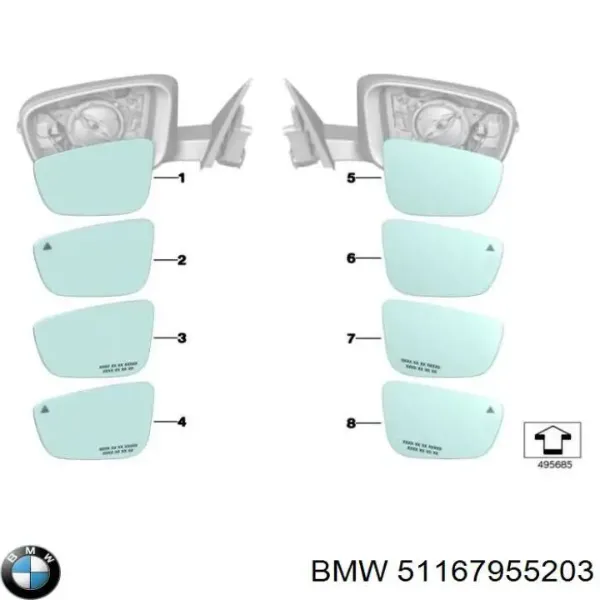 Дзеркальний елемент дзеркала заднього виду, лівого 51169880023 BMW