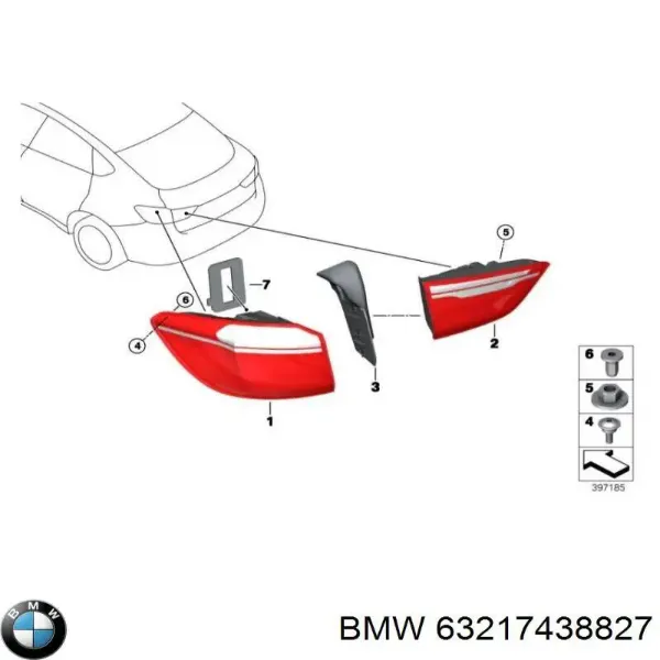 Ліхтар задній лівий, внутрішній 63217438827 BMW