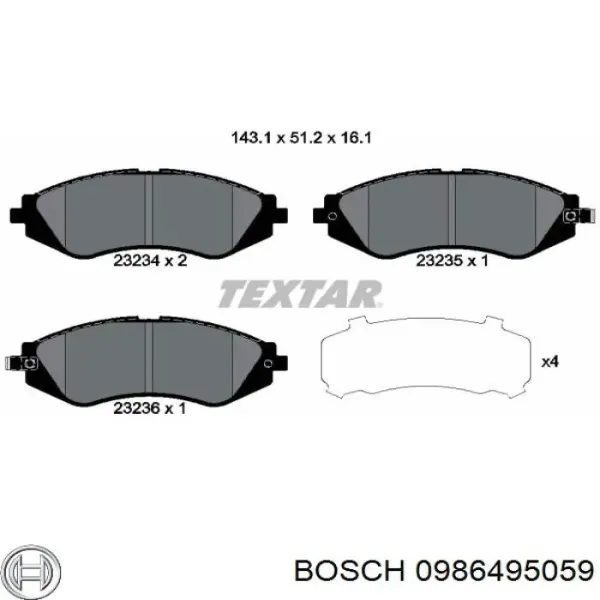 Передні тормозні колодки 0986495059 Bosch