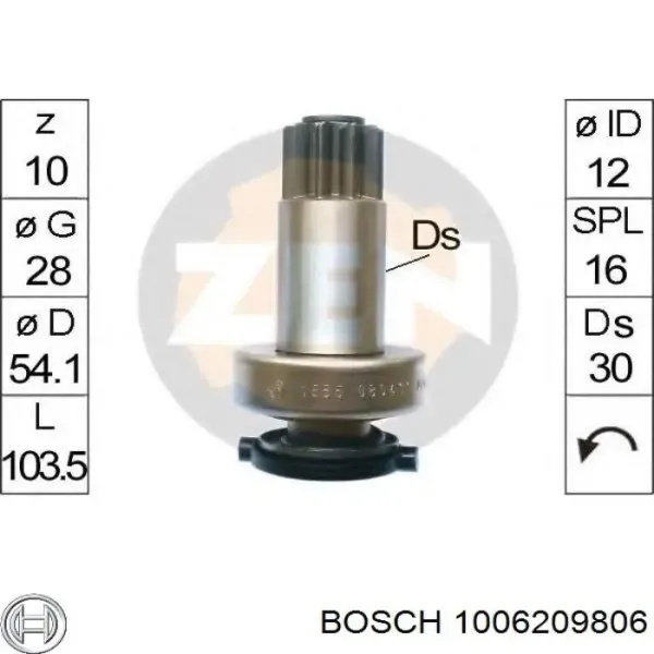 Бендикс стартера 1006209806 Bosch
