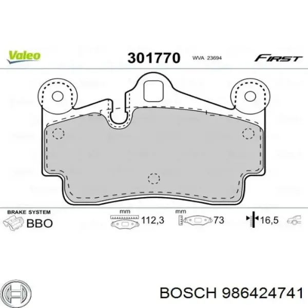 Задні гальмівні колодки 986424741 Bosch