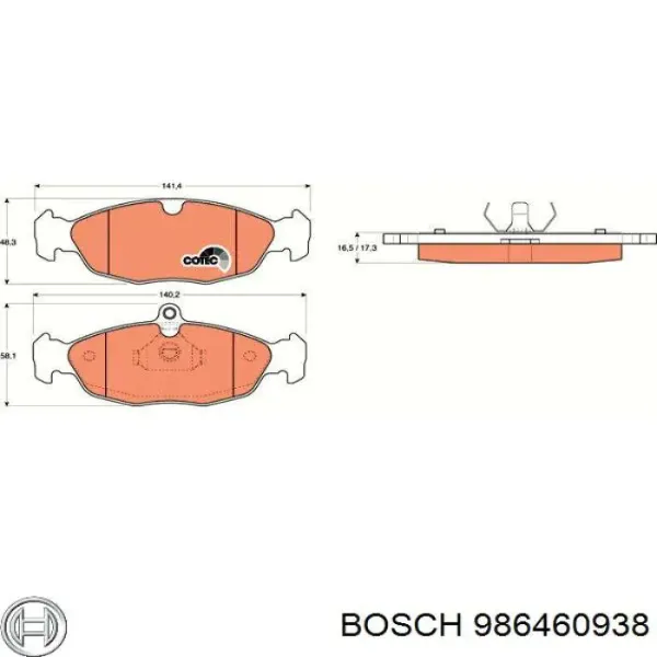Передні тормозні колодки 986460938 Bosch