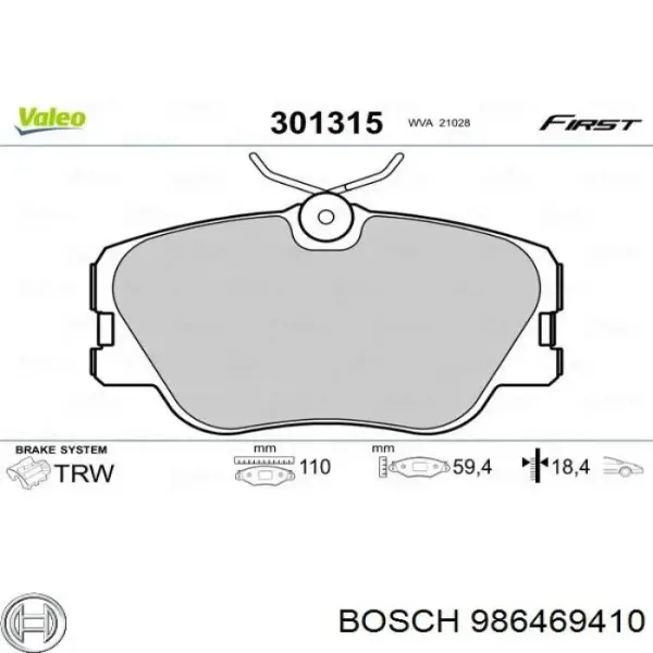 Передні тормозні колодки 986469410 Bosch