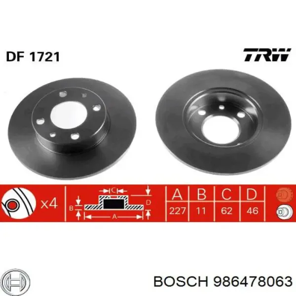 Гальмівні диски передні 986478063 Bosch
