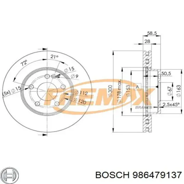 Гальмівні диски передні 986479137 Bosch