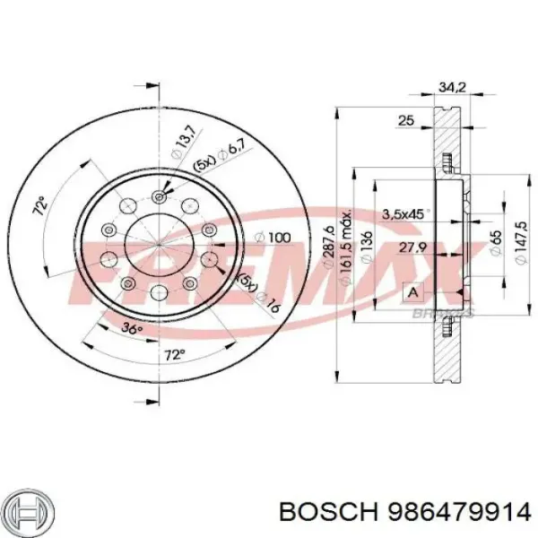 Гальмівні диски передні 986479914 Bosch