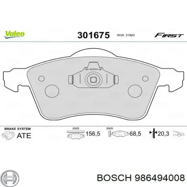 Передні тормозні колодки 986494008 Bosch
