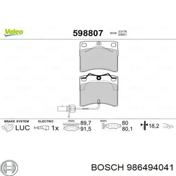 Передні тормозні колодки 986494041 Bosch