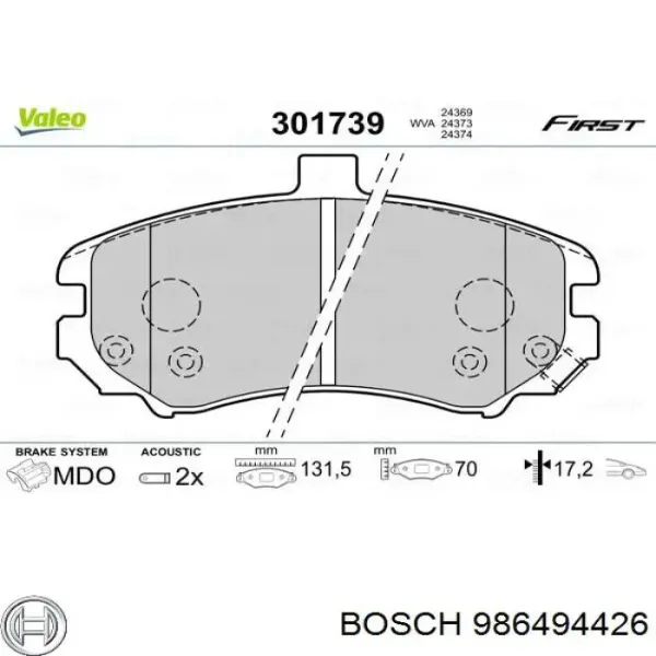 Передні тормозні колодки 986494426 Bosch